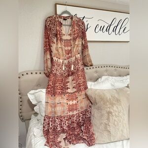 Bohemian Red and Cream Maxi Dress